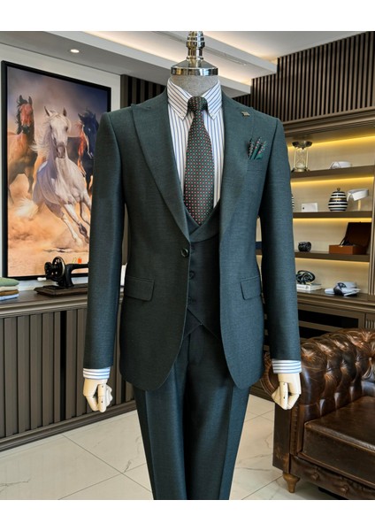 İtalyan stil slim fit ceket yelek pantolon takım elbise yeşil T10333 indirimleri