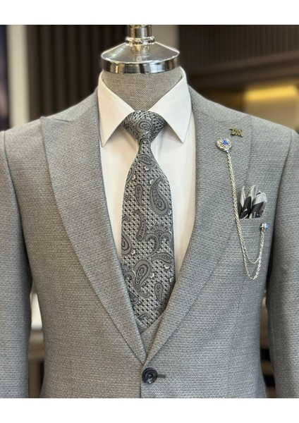İtalyan stil slim fit ceket yelek pantolon takım elbise gri T10332 fiyatları