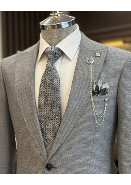 İtalyan stil slim fit ceket yelek pantolon takım elbise gri T10332 fırsatları