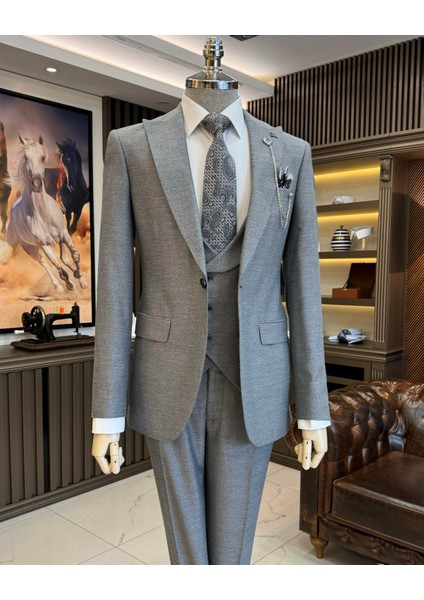 İtalyan stil slim fit ceket yelek pantolon takım elbise gri T10332 indirimleri
