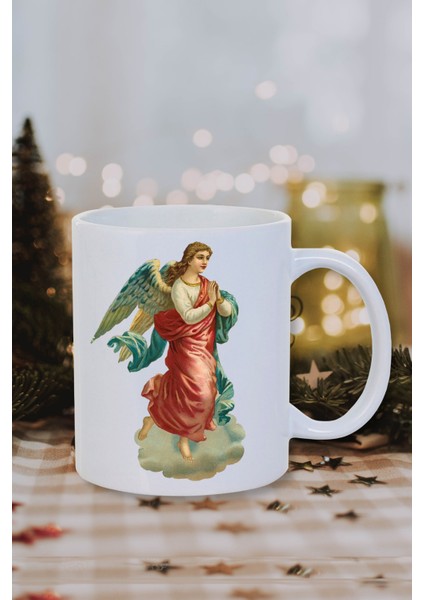 Yılbaşı Noel Temalı Rönesans Melek Baskılı Yeni Yıl Hediye Kupa Bardak-Çay-Kahve Kupası