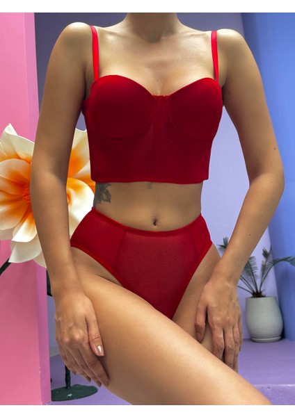 Sim Desenli Destekli Kırmızı Bustiyer Takım (687T) fiyatları