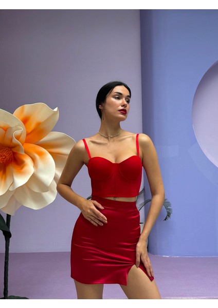 Sim Desenli Destekli Kırmızı Bustiyer Takım (687T) fırsatları