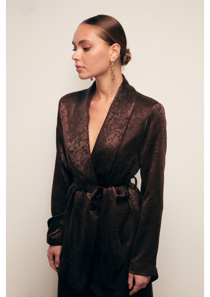 Kuşaklı Uzun Ceket - Kahve