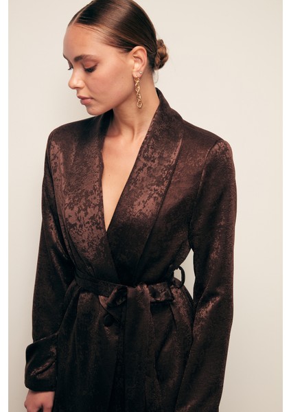 Kuşaklı Uzun Ceket - Kahve modelleri