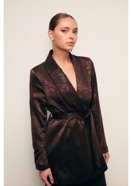 Kuşaklı Uzun Ceket - Kahve indirimleri