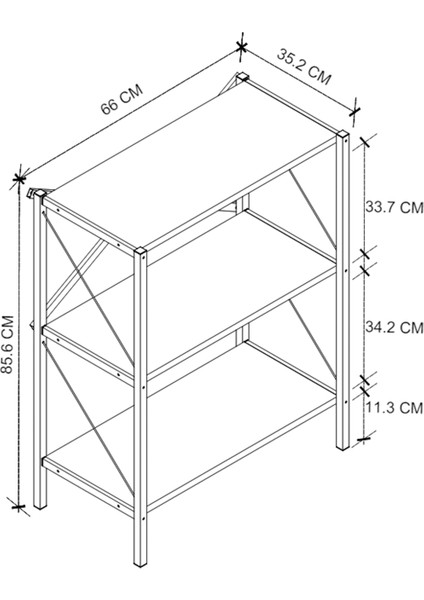 Dekoratif 3 Raflı Kitaplık Metal Kitaplık Çam