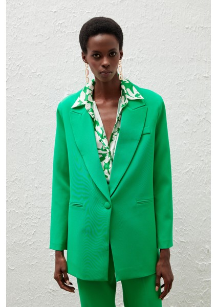 Tek Düğmeli Salaş Ceket - Yeşil modelleri