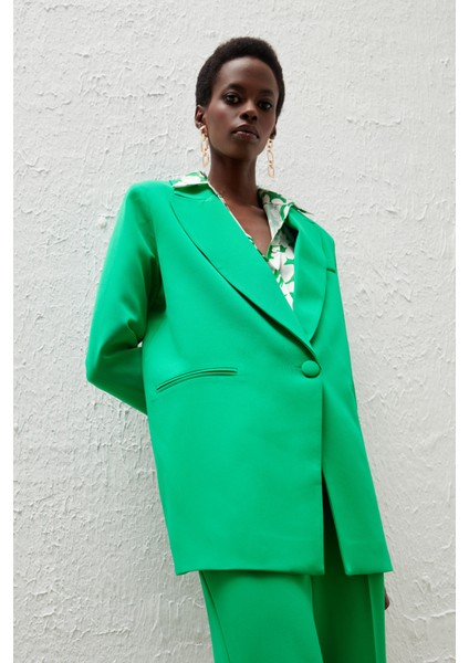 Tek Düğmeli Salaş Ceket - Yeşil fırsatları