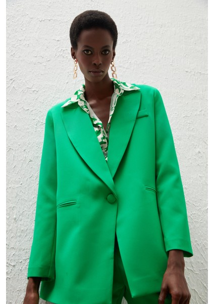 Tek Düğmeli Salaş Ceket - Yeşil indirimleri