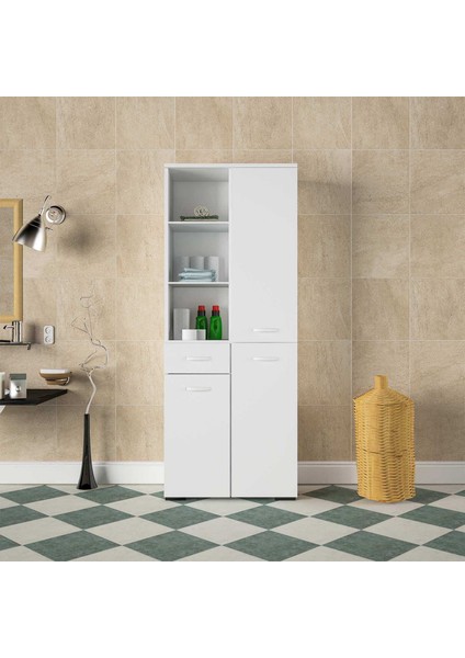 MODİLAYN CEVHER MUTFAK 3 Kapaklı Tek Çekmeceli Çok Amaçlı Mutfak Dolabı Beyaz 55*173*32,5 cm