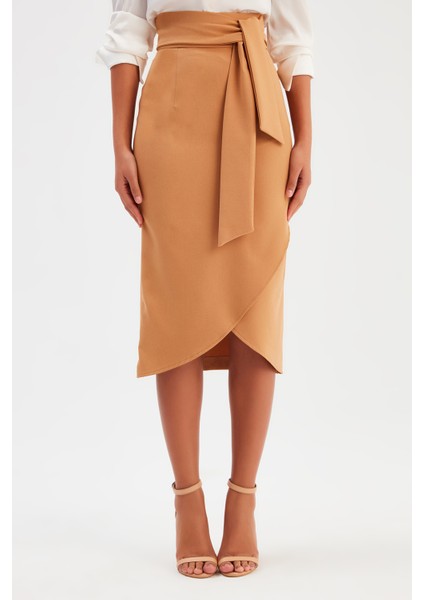 Kuşaklı Kalem Etek - Camel modelleri