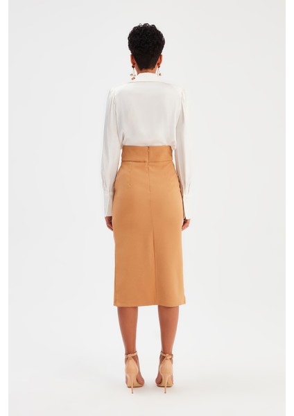 Kuşaklı Kalem Etek - Camel indirimleri