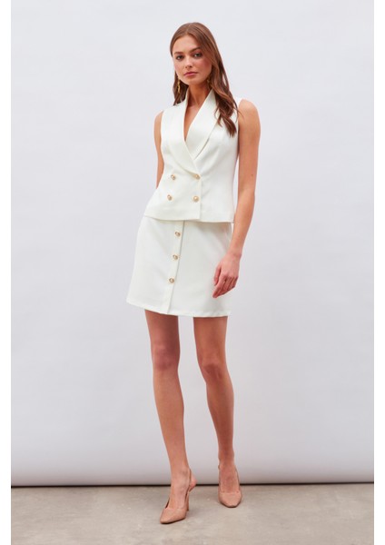 Düğme Detaylı Mini Etek - Ekru modelleri