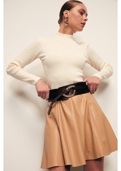 Mini Deri Etek - Camel fırsatları