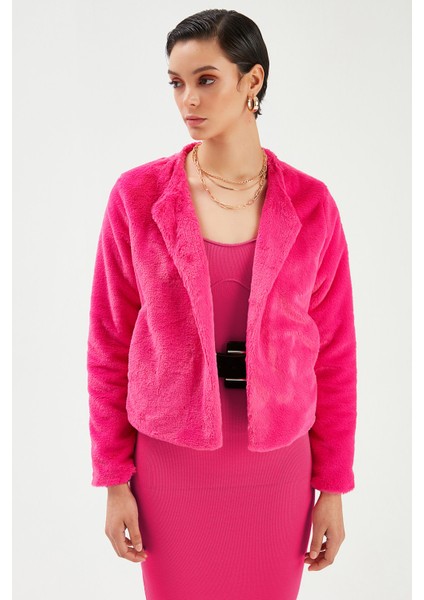 Yakasız Peluş Ceket - Fuşya fiyatları