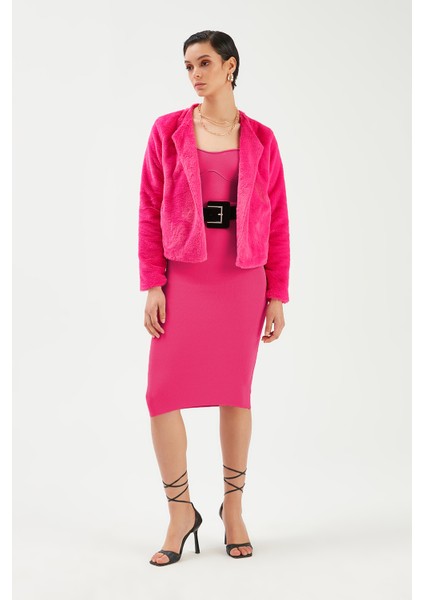 Yakasız Peluş Ceket - Fuşya modelleri
