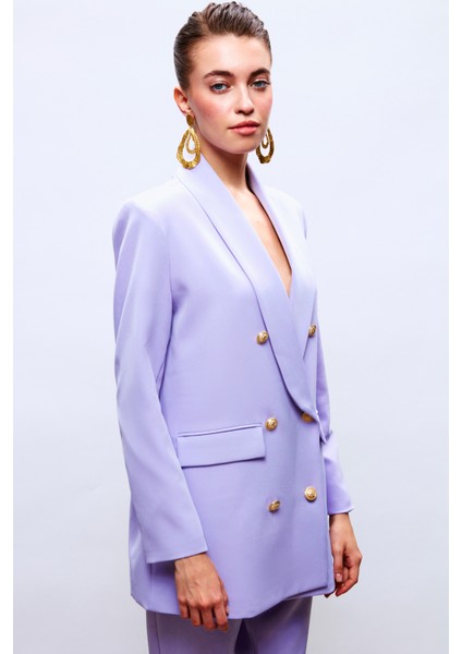 Düğme Detaylı Kruvaze Ceket - Lila modelleri