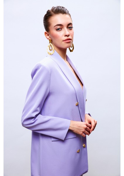 Düğme Detaylı Kruvaze Ceket - Lila fırsatları