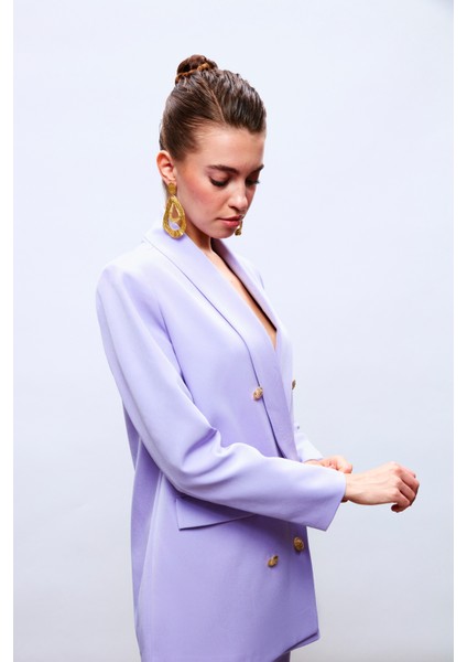 Düğme Detaylı Kruvaze Ceket - Lila indirimleri