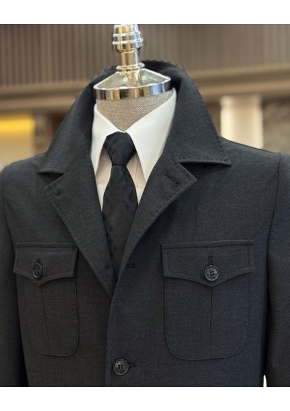 Italyan Stil Slim Fit Safari Ceket Pantolon Takım Elbise Antrasit T11959 modelleri
