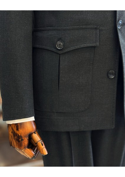 Italyan Stil Slim Fit Safari Ceket Pantolon Takım Elbise Antrasit T11959 fırsatları