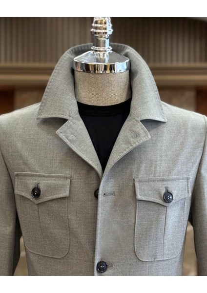 italyan stil slim fit safari ceket pantolon takım elbise gri T11960 fırsatları
