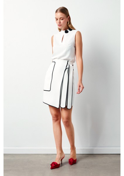 Detaylı Mini Etek - Ekru