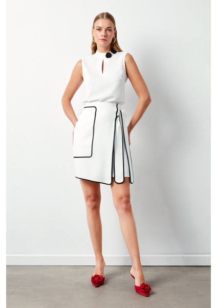 Detaylı Mini Etek - Ekru fiyatları