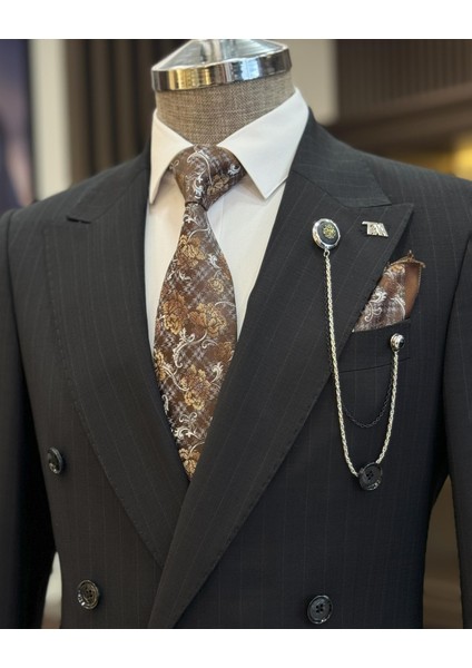 Italyan Stil Kruvaze Ekose Ceket Pantolon Erkek Takım Elbise Siyah T11126 fiyatları