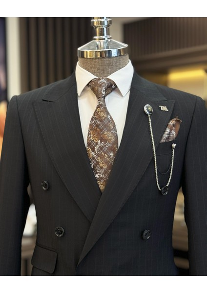 Italyan Stil Kruvaze Ekose Ceket Pantolon Erkek Takım Elbise Siyah T11126 fırsatları