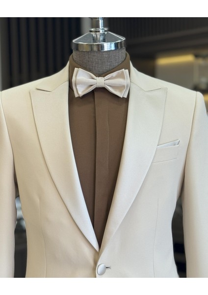 Italyan Kesim Slim Fit Sivri Yaka Ceket Pantolon Damatlık Set Bej T11838 fiyatları