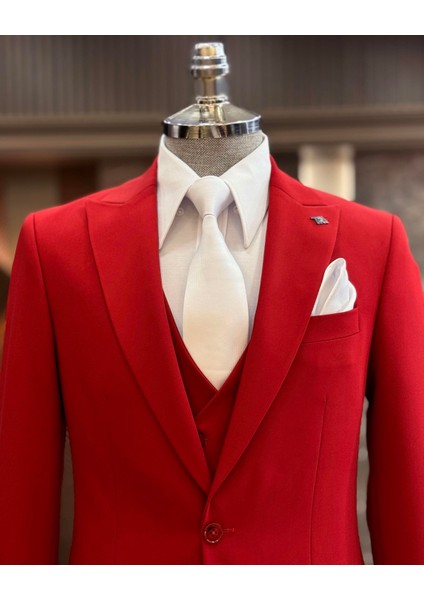 Italyan Stil Ceket Yelek Pantolon Takım Elbise Kırmızı T12017 fiyatları