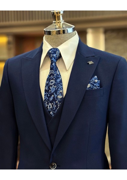 Italyan Stil Ceket Yelek Pantolon Takım Elbise Lacivert T12021 modelleri
