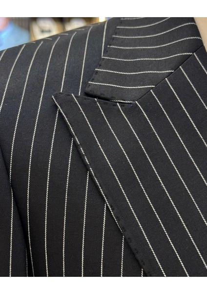 Italyan Stil 8 Drop Çizgili Kruvaze Ceket Pantolon Takım Elbise Lacivert T10701 modelleri