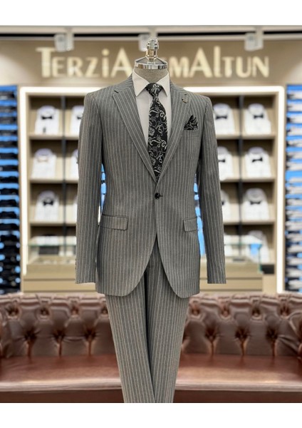 Italyan Stil 8 Drop Ceket Pantolon Takım Elbise Gri T10677