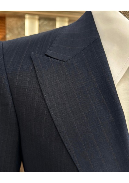 Italyan Stil Kruvaze Ekose Ceket Pantolon Erkek Takım Elbise Lacivert T11127 fırsatları