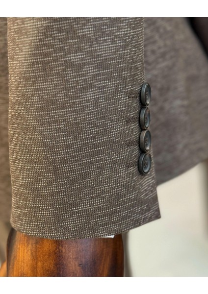 Italyan Stil Slim Fit Ceket Yelek Pantolon Takım Elbise Kahverengi T9953 modelleri