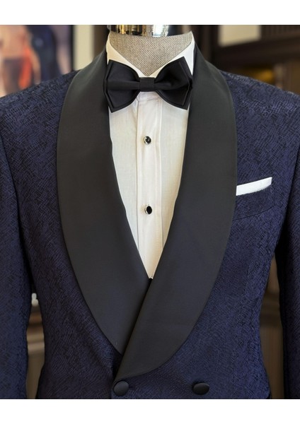 Italyan Stil Slim Fit Şal Yaka Kruvaze Ceket Pantolon Damatlık Set Lacivert T12032 fiyatları