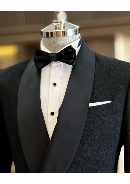 Italyan Stil Slim Fit Şal Yaka Kruvaze Ceket Pantolon Damatlık Set Siyah T12024 fiyatları