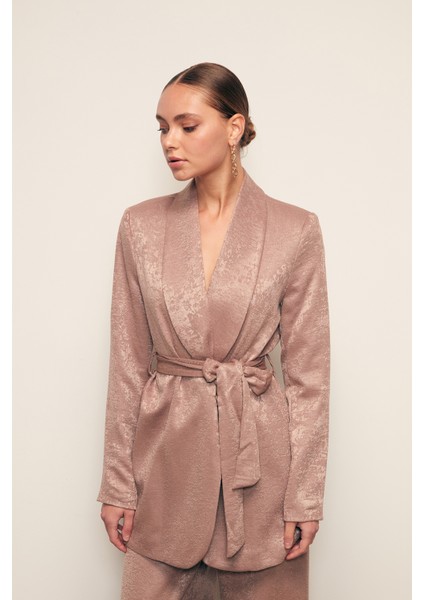 Kuşaklı Uzun Ceket - Vizon