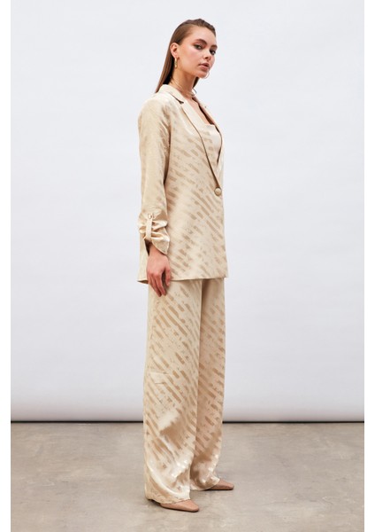 Kol Detaylı Desenli Salaş Ceket - Bej modelleri