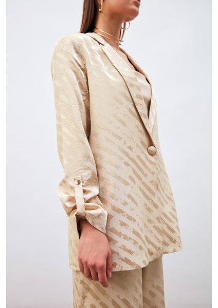 Kol Detaylı Desenli Salaş Ceket - Bej fırsatları