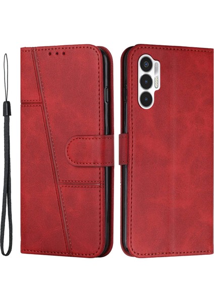Tecno Pova 3 4g Pu Deri Folio Flip Standı Cüzdan Manyetik Toka Drop-Proof Kılıf Kayış ile (Yurt Dışından)