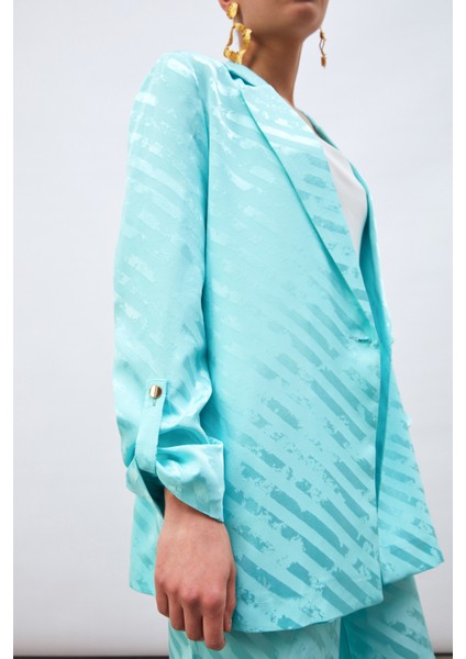 Kol Detaylı Desenli Salaş Ceket - Turkuaz fırsatları