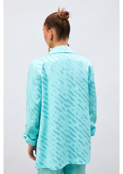 Kol Detaylı Desenli Salaş Ceket - Turkuaz indirimleri