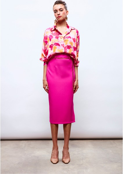 Zincir Kemerli Kalem Etek - Fuşya modelleri