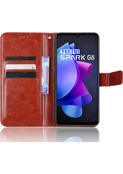 Tecno Spark Go 2023 4g Pu Deri Cüzdan Telefon Kılıfı Crazy Horse Doku Çevirme Standı Kapağı (Yurt Dışından)