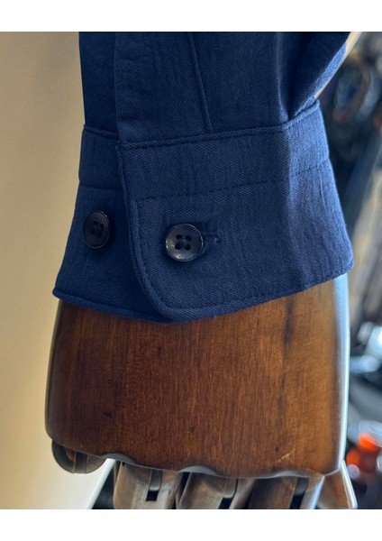 Italyan Stil Slim Fit Erkek Yakasız Gömlek Lacivert T11873 modelleri