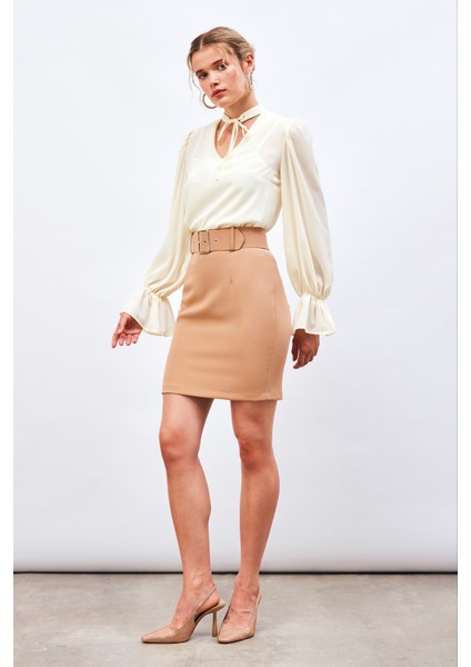 Kemerli Mini Boy Etek - Camel